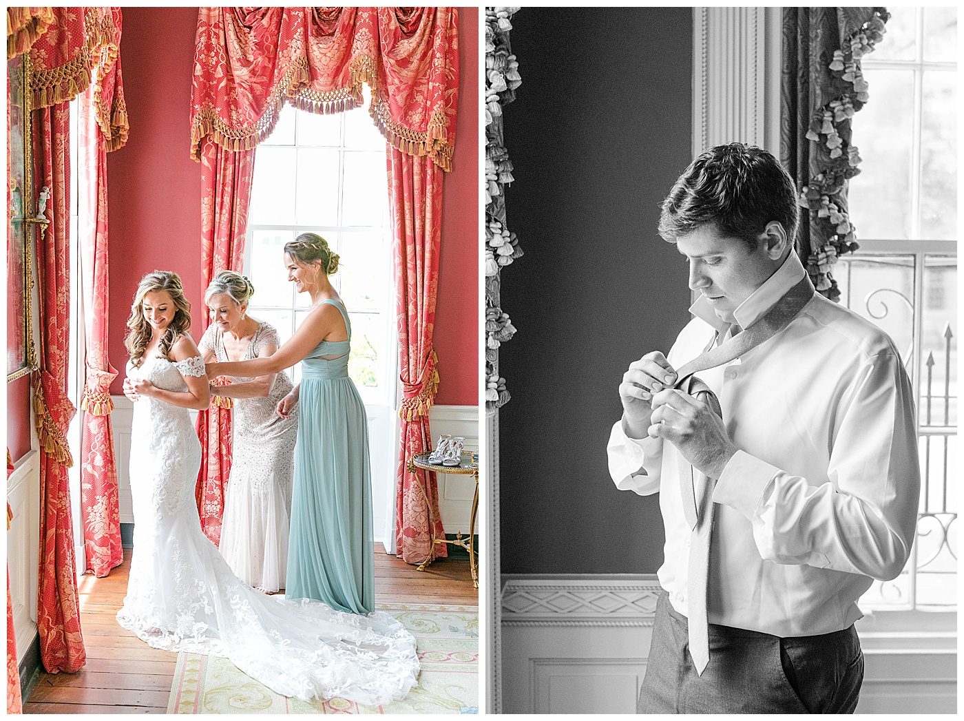 bride and groom getting ready