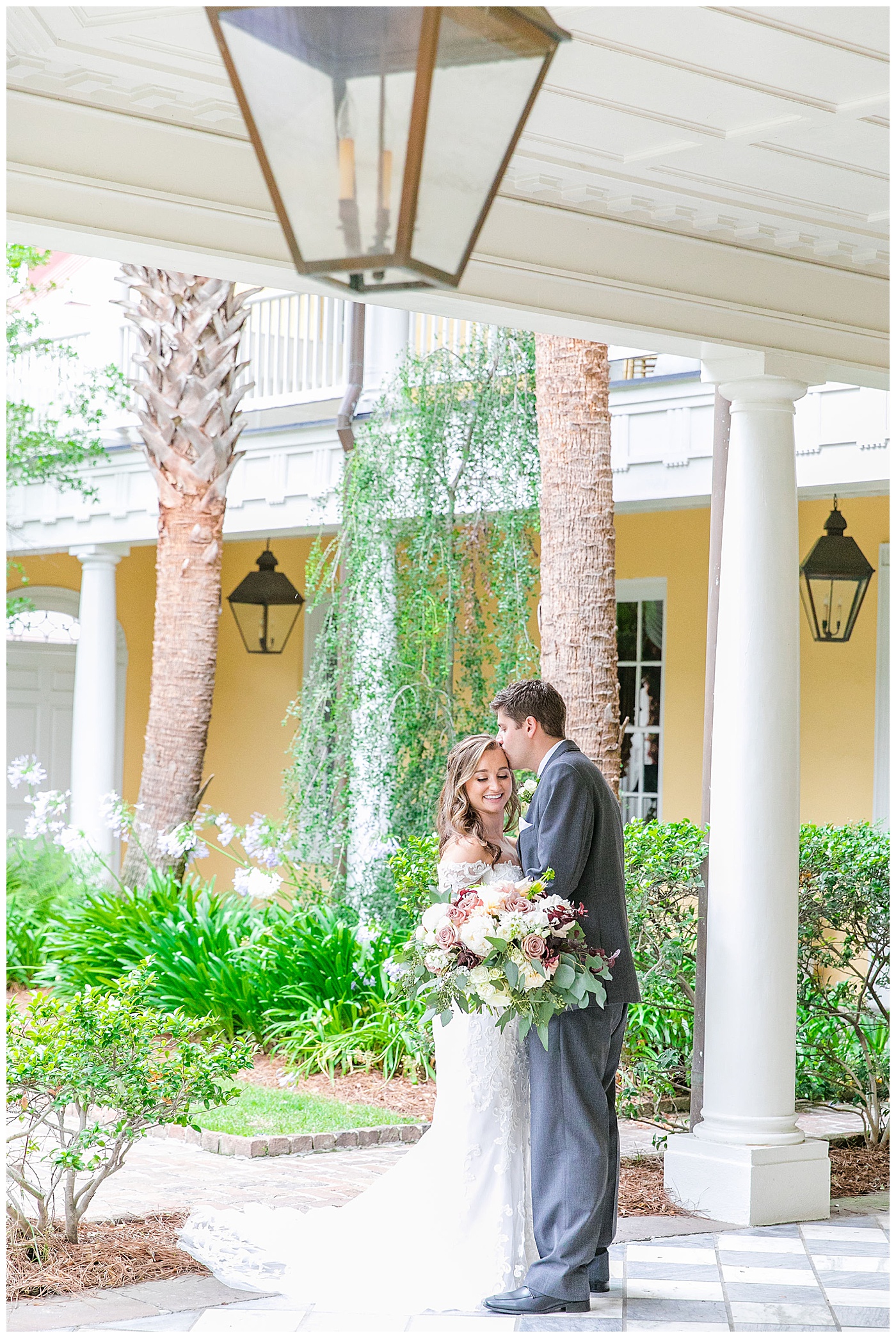 bride and groom at the william aiken house