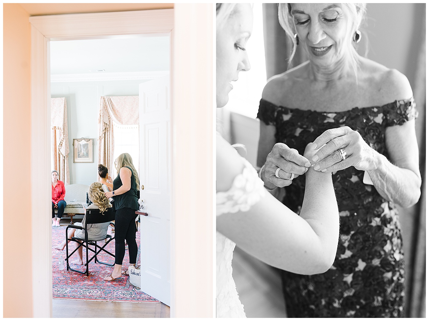 bride getting ready for charleston wedding at lowndes grove