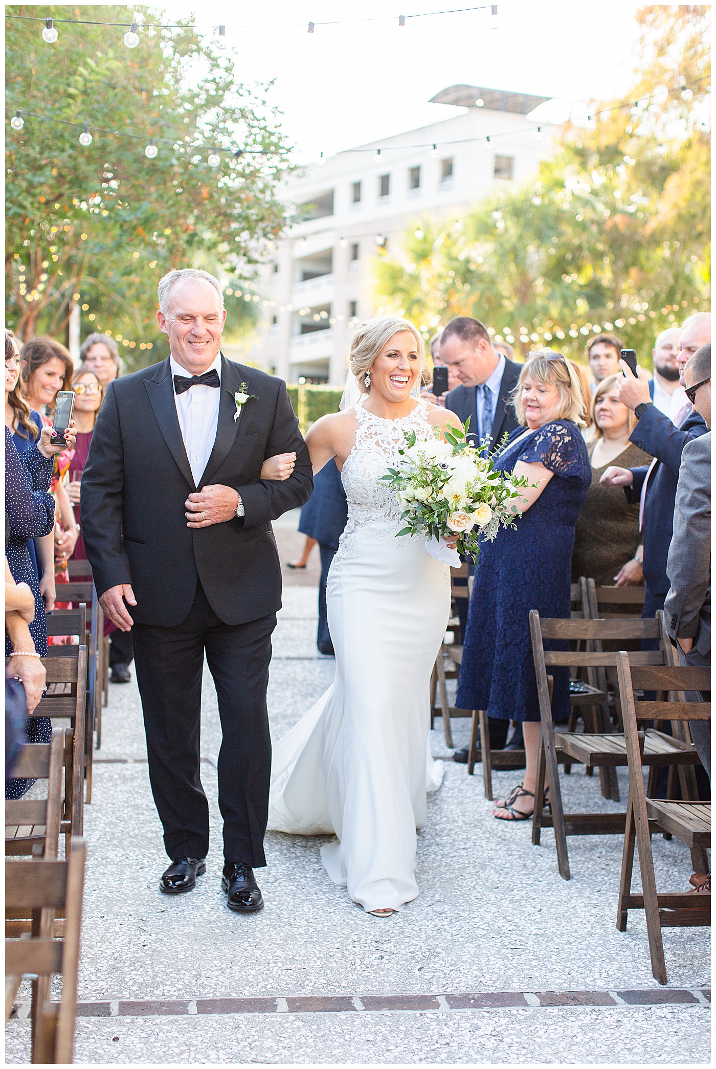 father walking daughter down the aisle at the gadsden house in charleston